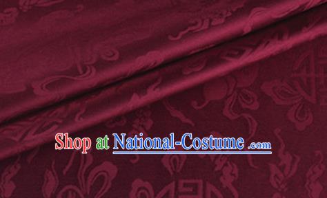 Asian Chinese Classical Ribbon Calabash Pattern Design Wine Red Silk Fabric Traditional Cheongsam Material