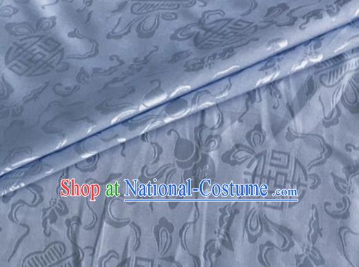 Asian Chinese Classical Ribbon Calabash Pattern Design Light Blue Silk Fabric Traditional Cheongsam Material