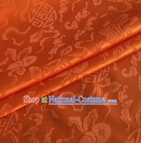 Asian Chinese Classical Ribbon Calabash Pattern Design Orange Silk Fabric Traditional Cheongsam Material