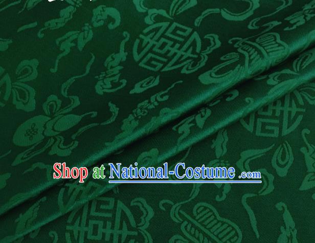 Asian Chinese Classical Ribbon Calabash Pattern Design Deep Green Silk Fabric Traditional Cheongsam Material