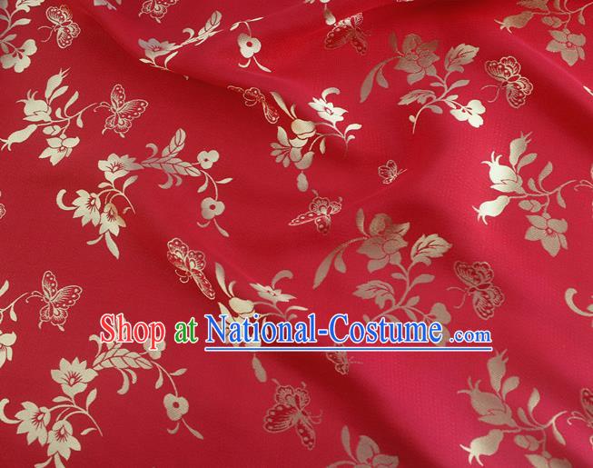 Asian Chinese Classical Butterfly Flowers Pattern Design Red Silk Fabric Traditional Cheongsam Brocade Material