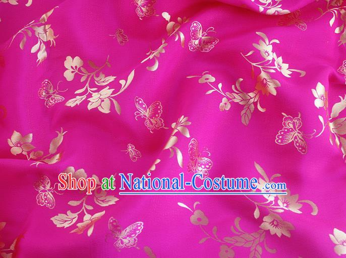 Asian Chinese Classical Butterfly Flowers Pattern Design Rosy Silk Fabric Traditional Cheongsam Brocade Material