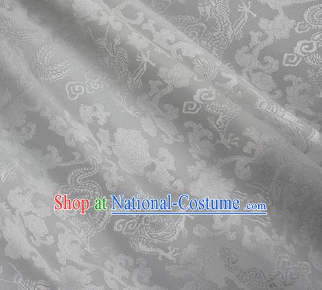 Asian Chinese Classical Peony Dragon Pattern Design White Silk Fabric Traditional Cheongsam Brocade Material