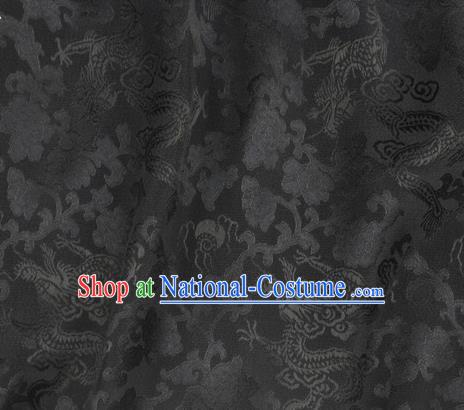 Asian Chinese Classical Peony Dragon Pattern Design Black Silk Fabric Traditional Cheongsam Brocade Material