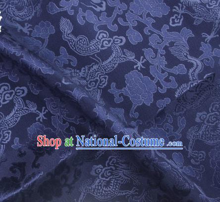 Asian Chinese Classical Peony Dragon Pattern Design Navy Silk Fabric Traditional Cheongsam Brocade Material