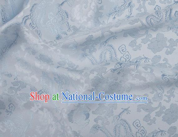 Asian Chinese Classical Peony Dragon Pattern Design Light Blue Silk Fabric Traditional Cheongsam Brocade Material