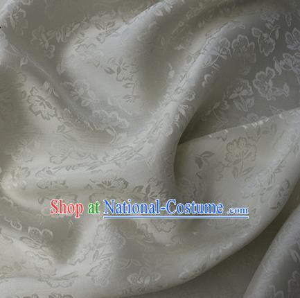 Asian Chinese Classical Flowers Pattern Design White Silk Fabric Traditional Cheongsam Brocade Material