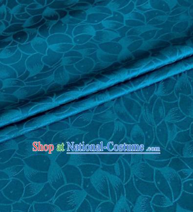 Asian Chinese Classical Lotus Petals Pattern Design Peacock Blue Silk Fabric Traditional Cheongsam Brocade Material