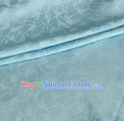 Asian Chinese Classical Lotus Petals Pattern Design Light Blue Silk Fabric Traditional Cheongsam Brocade Material