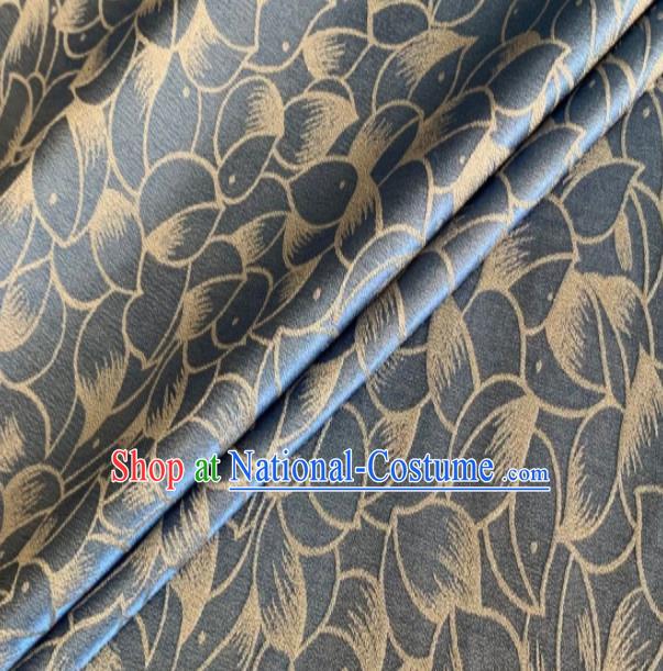 Asian Chinese Classical Lotus Petals Pattern Design Blue Silk Fabric Traditional Cheongsam Brocade Material