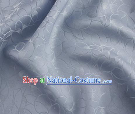 Asian Chinese Classical Lotus Petals Pattern Design Light Blue Silk Fabric Traditional Cheongsam Brocade Material