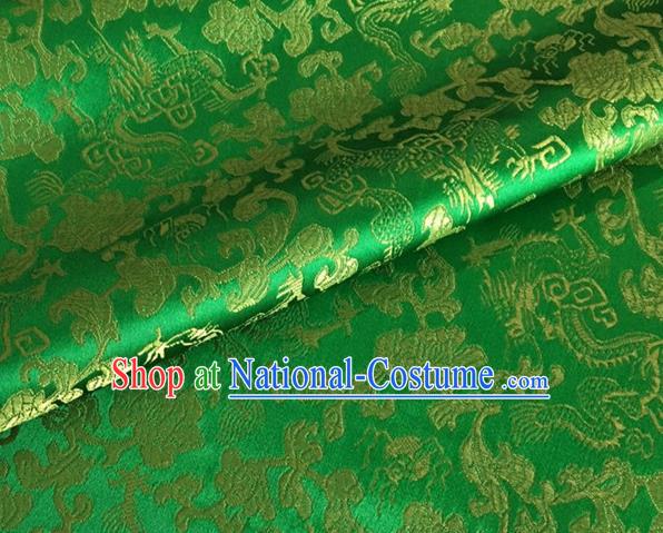 Asian Chinese Classical Dragon Pattern Design Green Brocade Fabric Traditional Cheongsam Silk Material