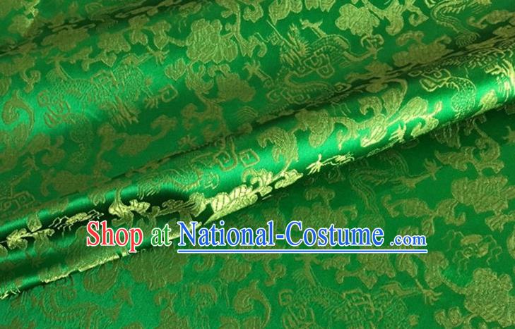 Asian Chinese Classical Dragon Pattern Design Green Brocade Fabric Traditional Cheongsam Silk Material