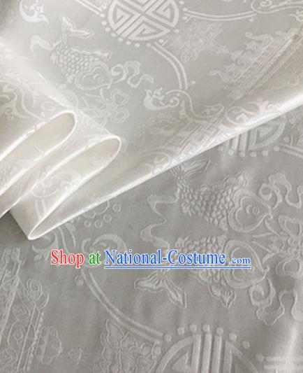 Asian Chinese Classical Double Fish Pattern Design White Silk Fabric Traditional Cheongsam Material