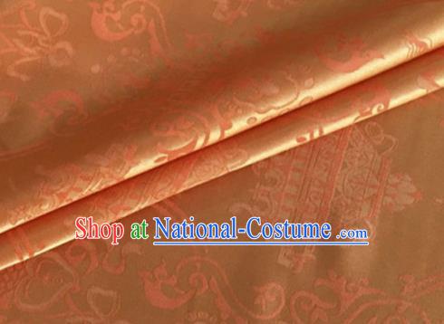 Asian Chinese Classical Double Fish Pattern Design Orange Silk Fabric Traditional Cheongsam Material