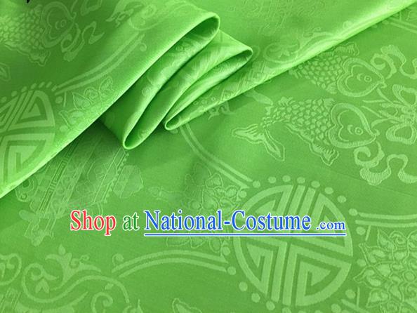 Asian Chinese Classical Double Fish Pattern Design Green Silk Fabric Traditional Cheongsam Material