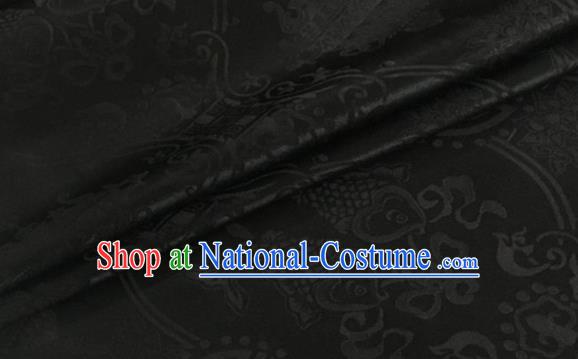 Asian Chinese Classical Double Fish Pattern Design Black Silk Fabric Traditional Cheongsam Material