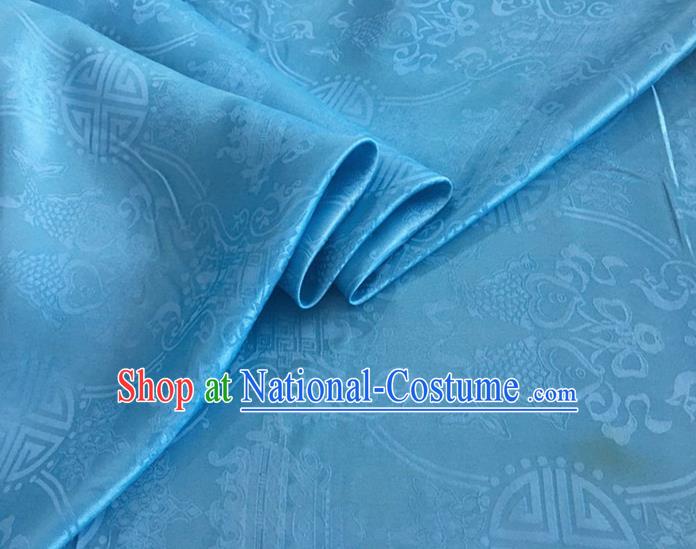 Asian Chinese Classical Double Fish Pattern Design Light Blue Silk Fabric Traditional Cheongsam Material