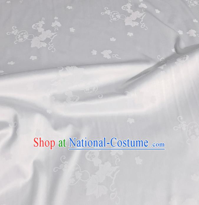 Asian Chinese Classical Gourd Leaf Petals Pattern Design White Silk Fabric Traditional Cheongsam Brocade Material