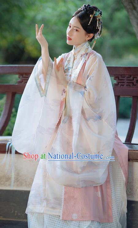 Chinese Traditional Hanfu Pink Long Vest Ancient Ming Dynasty Princess Costume for Women