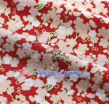 Asian Japanese Classical Sakura Pattern Design Red Silk Fabric Traditional Kimono Brocade Material