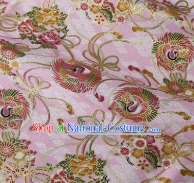 Asian Japanese Classical Swan Pattern Design Pink Silk Fabric Traditional Kimono Brocade Material