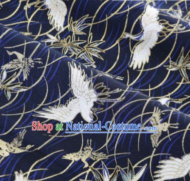 Asian Japanese Classical Crane Pattern Design Navy Silk Fabric Traditional Kimono Brocade Material