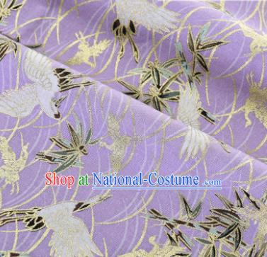 Asian Japanese Classical Crane Pattern Design Purple Silk Fabric Traditional Kimono Brocade Material