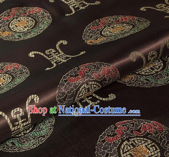 Asian Chinese Classical Lucky Pattern Design Brown Silk Fabric Traditional Hanfu Brocade Material