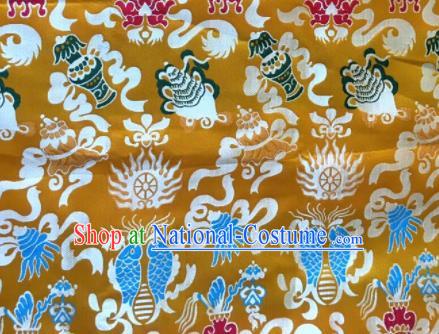 Asian Chinese Classical Fish Pattern Design Golden Silk Fabric Traditional Tibetan Brocade Material