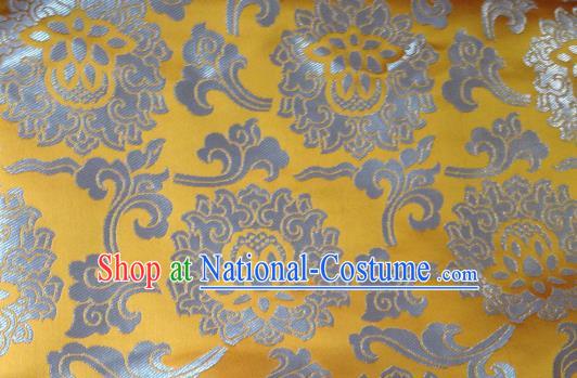 Asian Chinese Classical Lotus Pattern Design Yellow Silk Fabric Traditional Tibetan Brocade Material