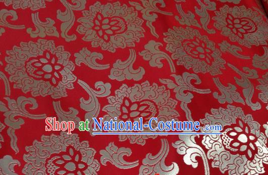 Asian Chinese Classical Lotus Pattern Design Red Silk Fabric Traditional Tibetan Brocade Material