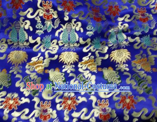 Asian Chinese Classical Auspicious Pattern Design Royalblue Silk Fabric Traditional Tibetan Brocade Material