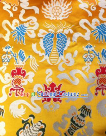 Asian Chinese Classical Auspicious Pattern Design Yellow Silk Fabric Traditional Tibetan Brocade Material