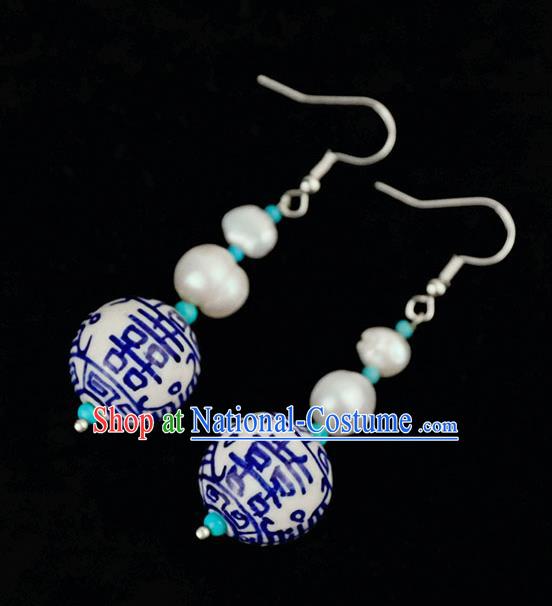 Chinese Traditional National Ceramics Earrings Handmade Ear Accessories for Women