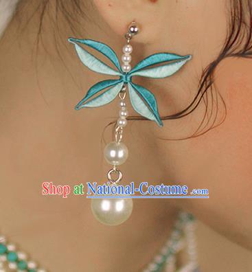 Chinese Traditional National Blue Butterfly Earrings Handmade Ear Accessories for Women