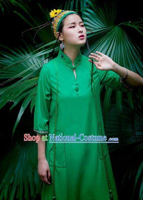 Chinese Traditional Green Qipao Dress National Costume Cheongsam for Women