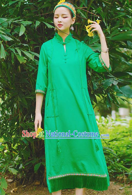 Chinese Traditional Green Qipao Dress National Costume Cheongsam for Women