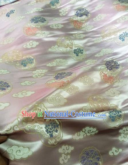 Asian Chinese Classical Cloud Peony Pattern Design Pink Silk Fabric Traditional Nanjing Brocade Material