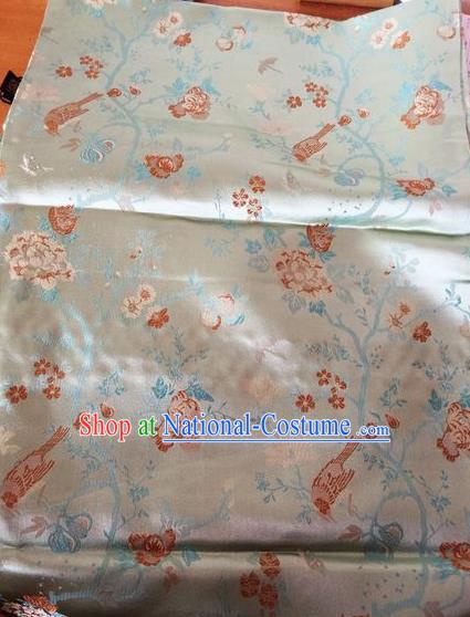 Asian Chinese Classical Peony Birds Pattern Design Beige Silk Fabric Traditional Nanjing Brocade Material