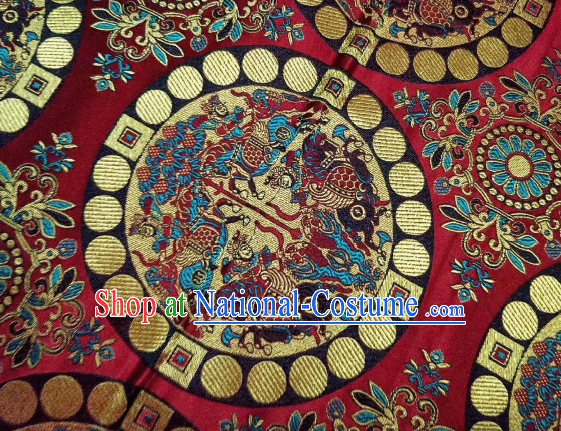 Asian Chinese Classical Character Pattern Design Purplish Red Silk Fabric Traditional Nanjing Brocade Material