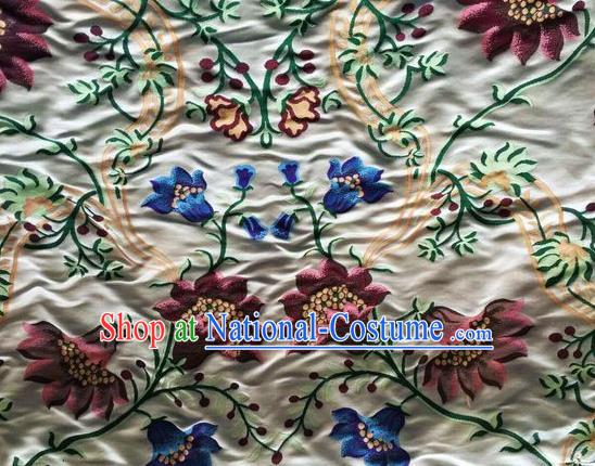 Asian Chinese Classical Flowers Pattern Design Beige Silk Fabric Traditional Nanjing Brocade Material