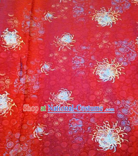 Asian Chinese Classical Chrysanthemum Pattern Design Red Silk Fabric Traditional Nanjing Brocade Material