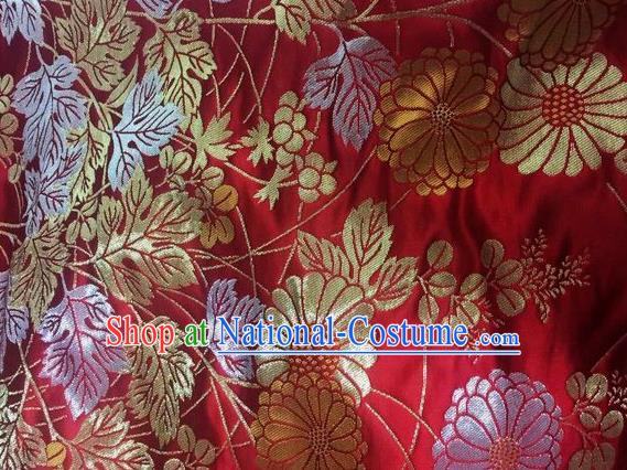 Asian Chinese Classical Sunflowers Pattern Design Red Silk Fabric Traditional Nanjing Brocade Material