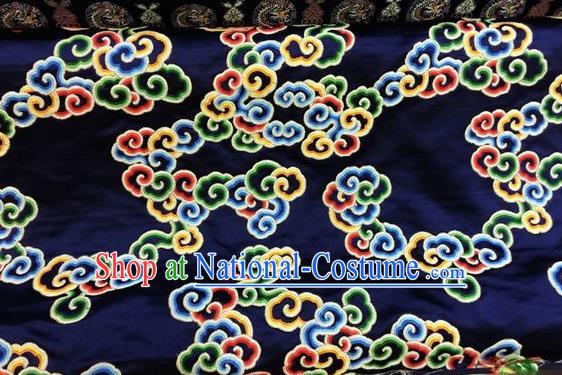 Asian Chinese Classical Auspicious Cloud Pattern Design Navy Silk Fabric Traditional Nanjing Brocade Material