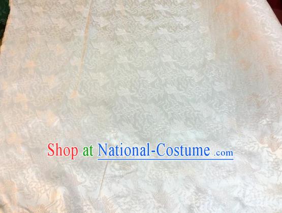 Asian Chinese Classical Cloud Cranes Pattern Design Beige Silk Fabric Traditional Nanjing Brocade Material