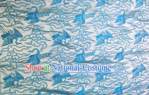 Asian Chinese Classical Cloud Blue Cranes Pattern Design Silk Fabric Traditional Nanjing Brocade Material