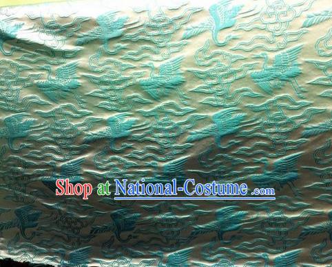 Asian Chinese Classical Cloud Light Blue Cranes Pattern Design Silk Fabric Traditional Nanjing Brocade Material