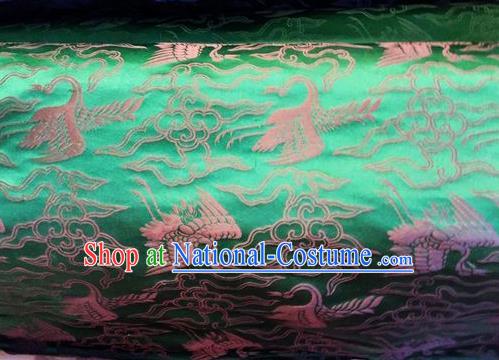 Asian Chinese Classical Cloud Cranes Pattern Design Green Silk Fabric Traditional Nanjing Brocade Material