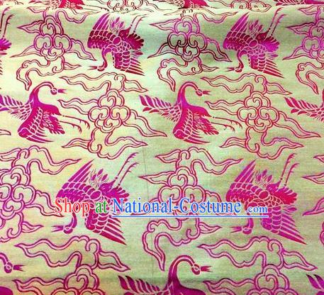 Asian Chinese Classical Cloud Cranes Pattern Design Yellow Silk Fabric Traditional Nanjing Brocade Material